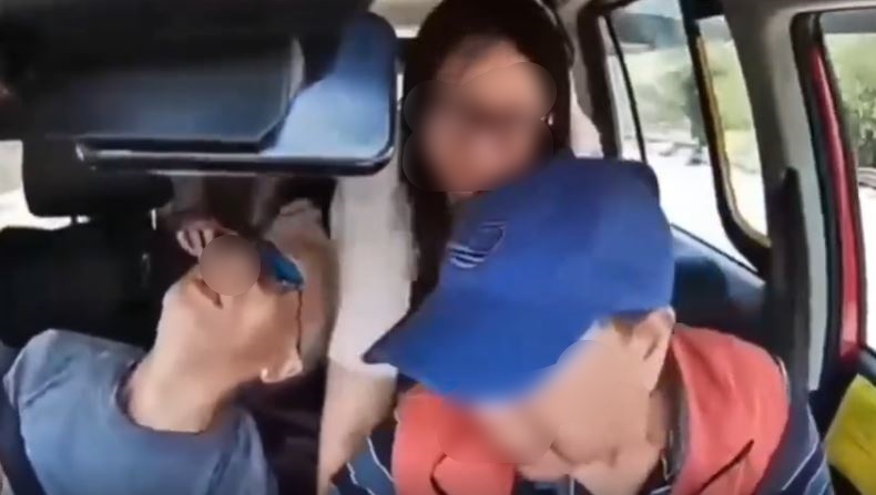 女乘客伸手拉手掣，男乘客亦企圖控制軚盤。 Threads@asiaidiotdrivers影片截圖  ​