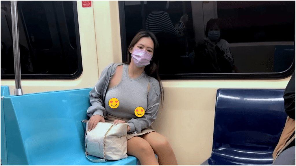 台灣英文老師倪娜跟風在地鐵拍攝「無罩散步」影像。網圖