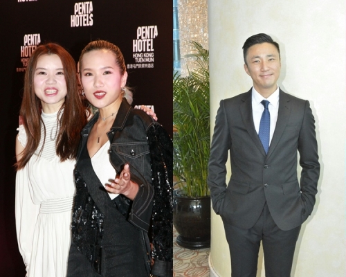 有指崔建邦結識新歡李靖筠，野人（左圖黑衣）說不是她的事，着記者問回當事人。 