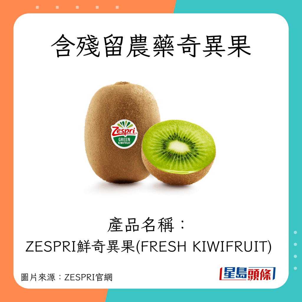 含殘留農藥奇異果產品名稱：ZESPRI鮮奇異果(FRESH KIWIFRUIT)