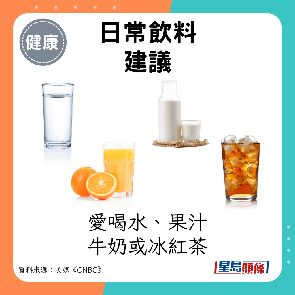 爱喝水、果汁、牛奶或冰红茶。