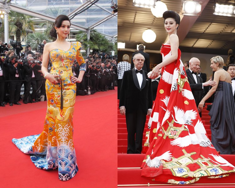范冰冰的红地毡Look曾经非常抢眼。（网图）