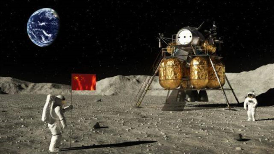中国太空人登陆月球模拟图。