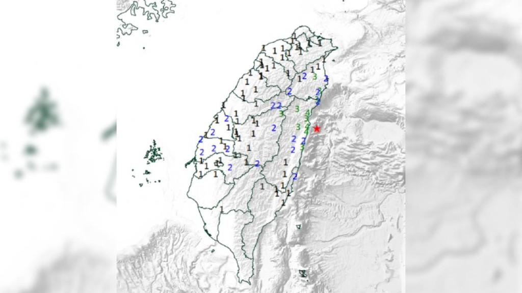 台灣東部海域5.2級地震，最大震度花蓮4級。