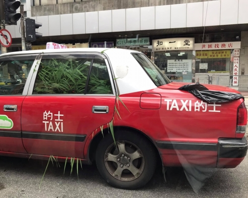 有網民拍攝一張的士照片,只見的士後座座位堆滿了草堆。網民Albert Chung Chung 圖片