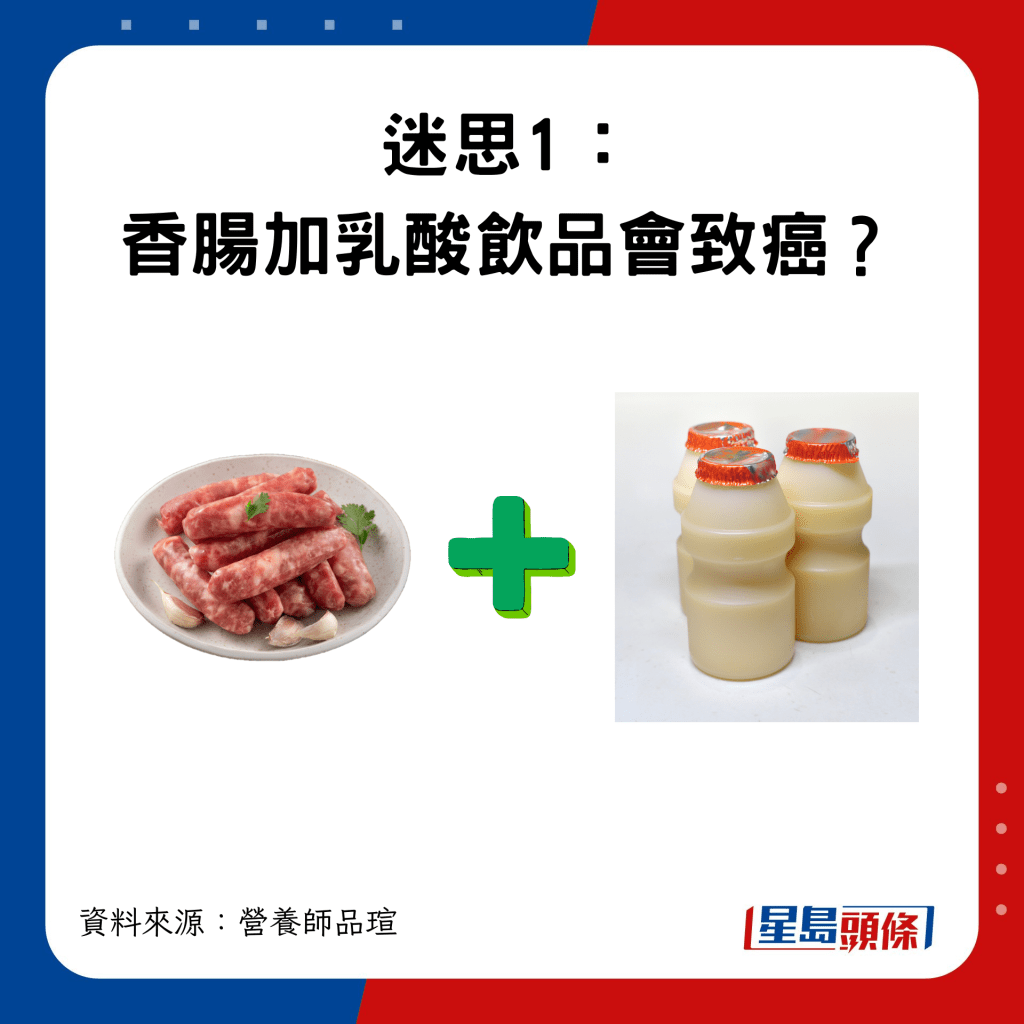 迷思1：香腸加乳酸飲品會致癌？