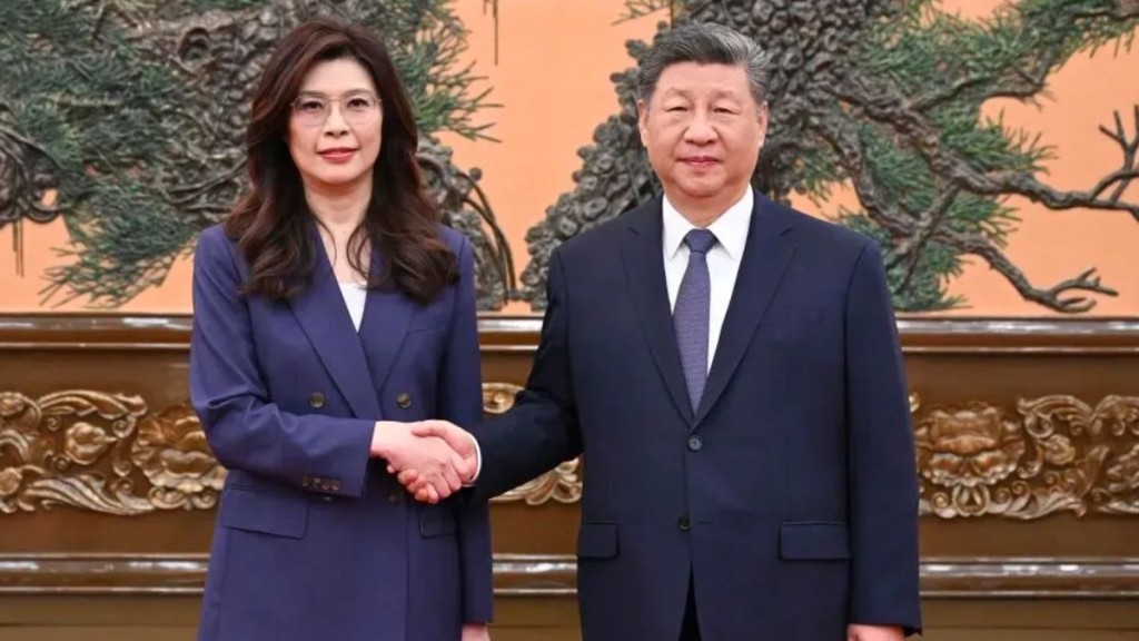 習近平今日與鄭麗文會面,為10年來國共領導人首次見面。新華社 習近平今日與鄭麗文會面,為10年來國共領導人首次見面。新華社