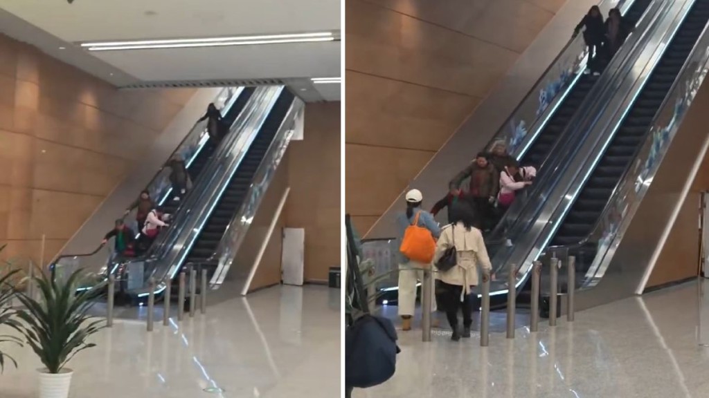 有多名長者故意在扶手電梯上逆行。