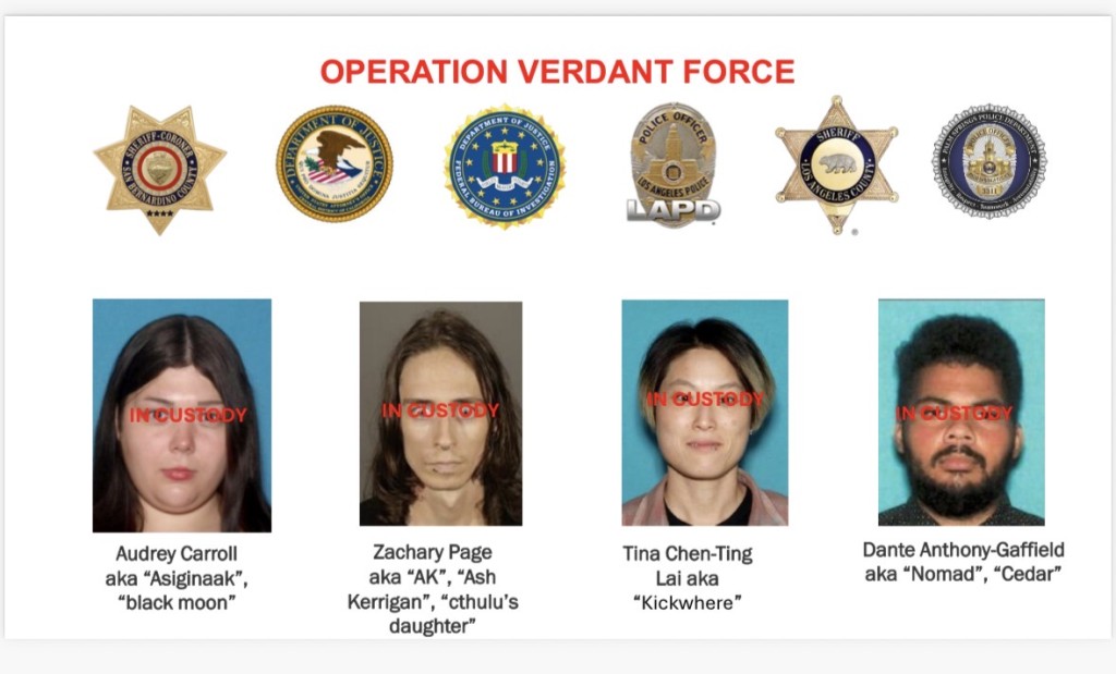 FBI在行动中拘捕4名疑犯。美国司法部图片 FBI在行动中拘捕4名疑犯。美国司法部图片