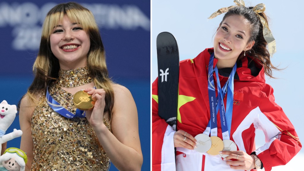 刘美贤与谷爱凌分别代表美国和中国，成功在冬奥取得佳绩。美联社/中新社