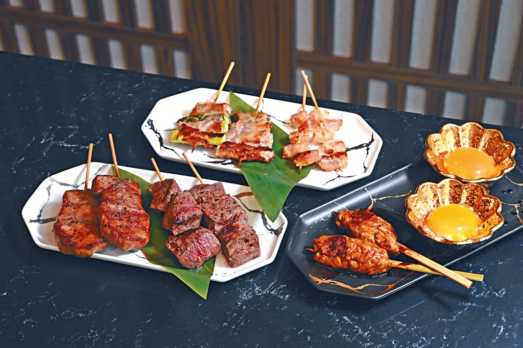 藏人套餐，以高質肉品及自家製串燒為主，配以時蔬、茶漬飯、甜品及三款清酒，大滿足。