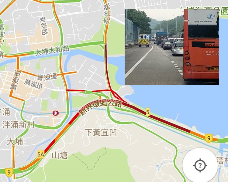 吐露港公路往九龍近鐵路碼頭快線封閉。