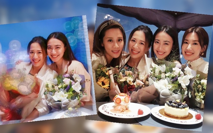 岑杏賢同朱千雪慶生,用花束遮住7個月的孕肚。