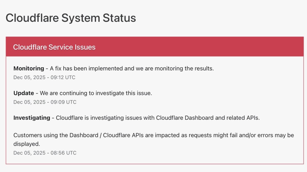 Cloudflare全球服务中断。