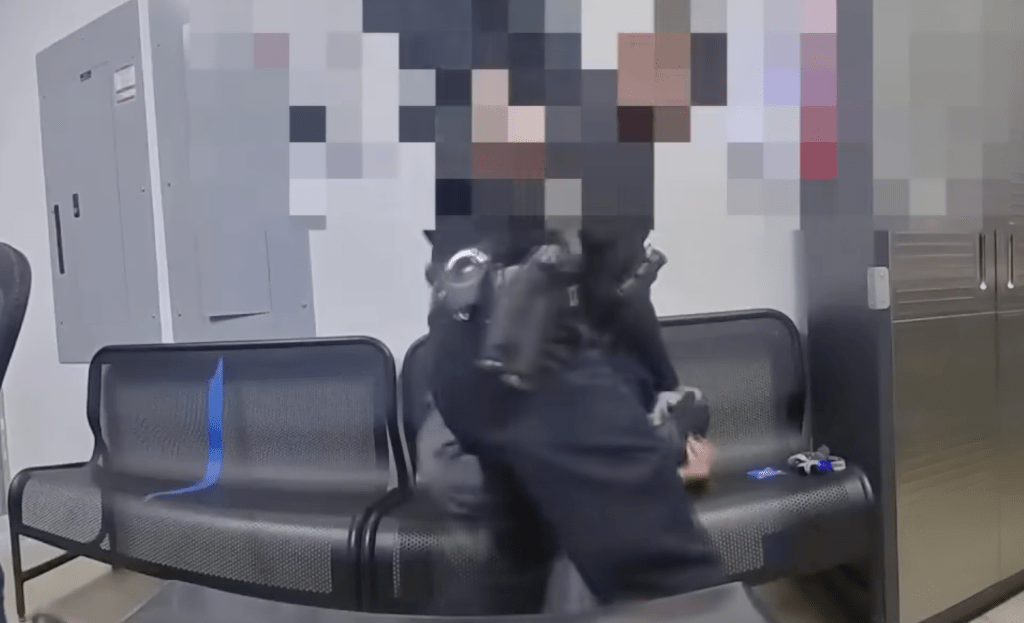 警員將持槍男子制服。影片截圖