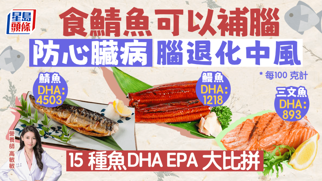 食鯖魚都可以補腦防心臟病中風，15種魚類DHA及EPA大比拼。