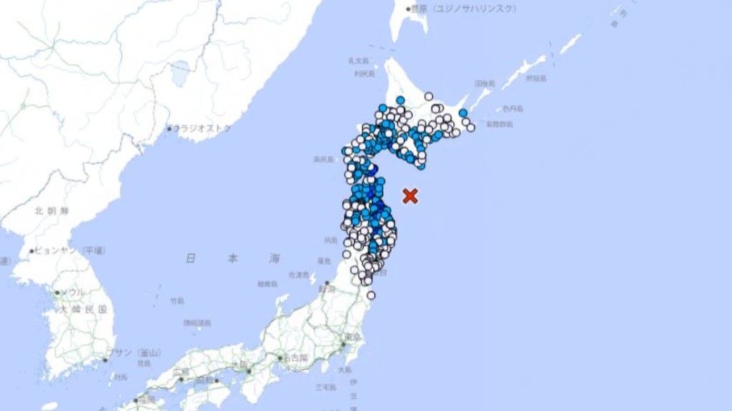 日本青森縣外海周三晚發生5.9級地震。日本氣象廳