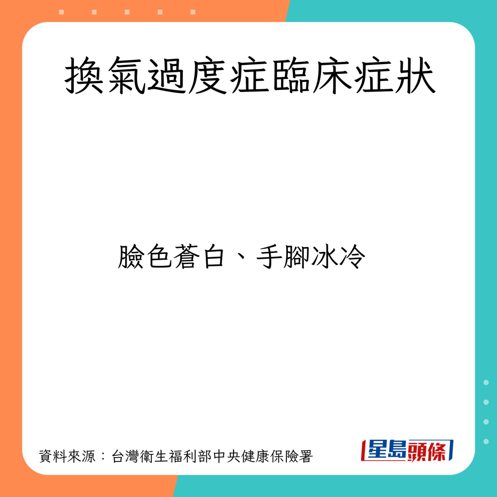 換氣過度症臨床症狀：臉色蒼白、手腳冰冷