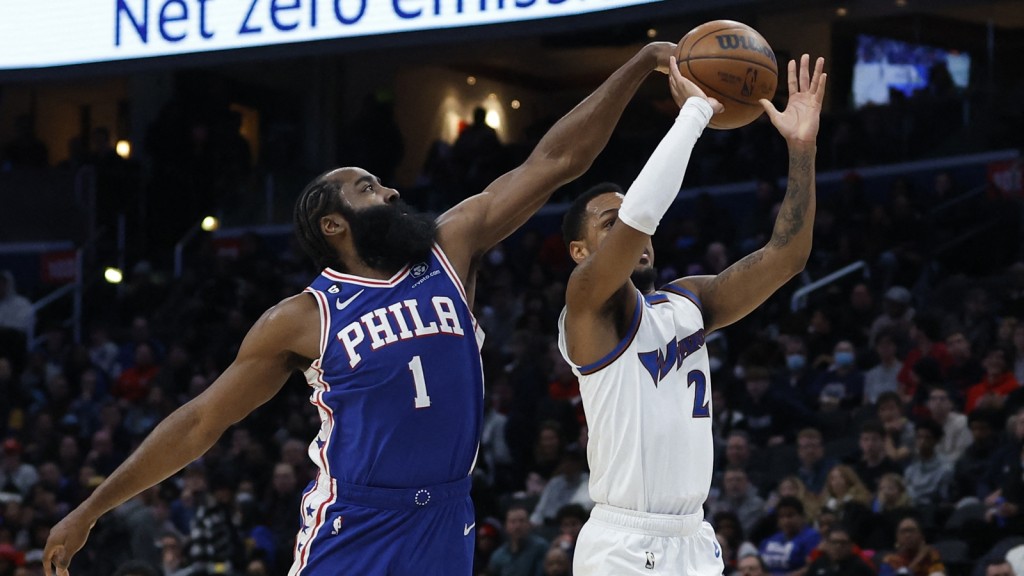 哈登（左）被爆出有意重返舊東家火箭，他的回應未置可否。Reuters