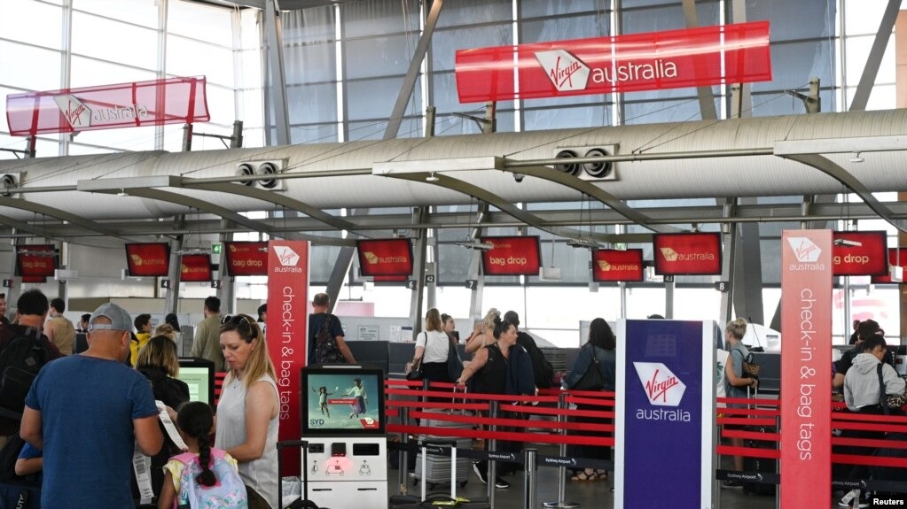 维珍澳洲公司在机场柜位。路透社