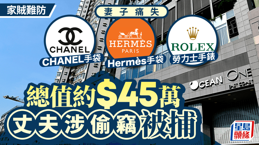 油塘爆「家賊」巨額盜竊案 妻痛失45萬勞力士Hermès、CHANEL手袋 丈夫涉偷竊被捕