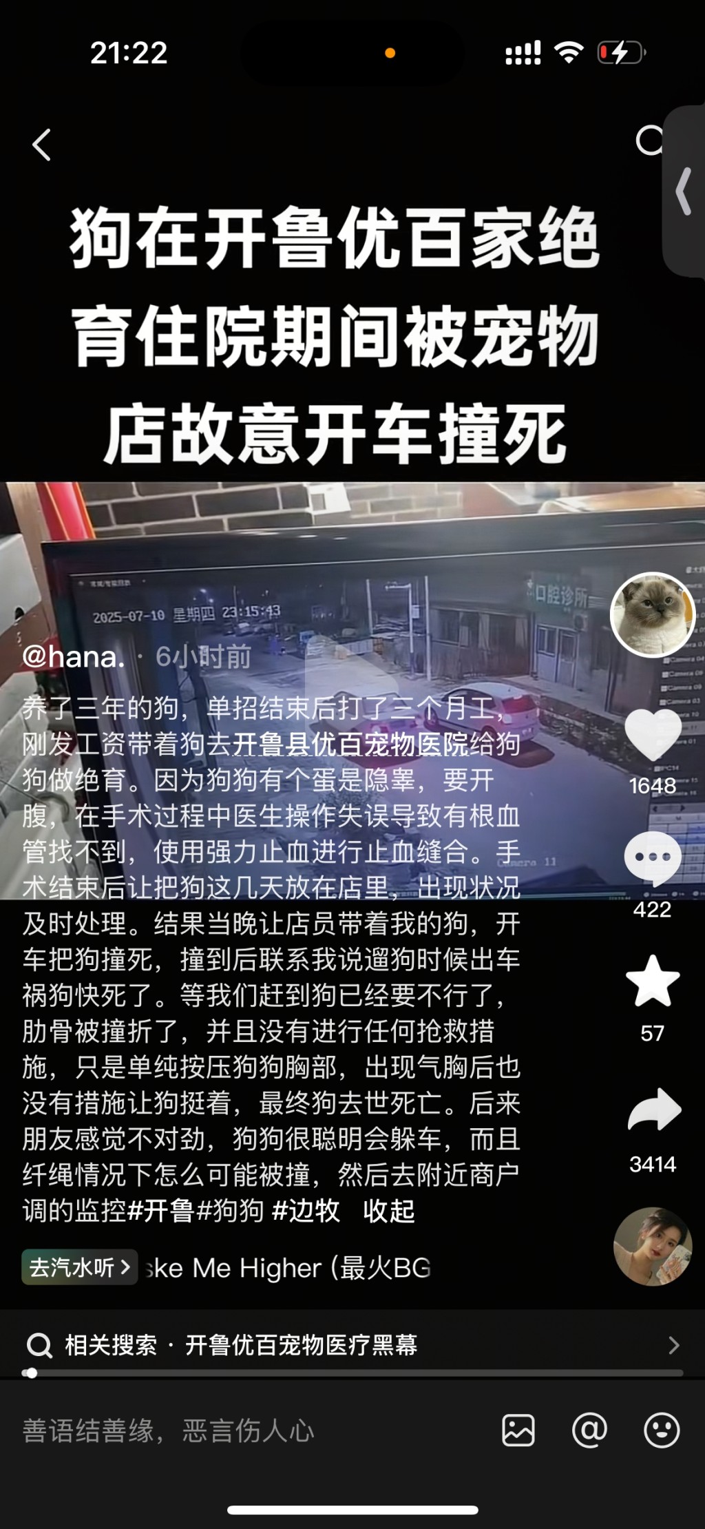 狗主發文控訴愛犬被殺。抖音@梧桐 狗主發文控訴愛犬被殺。抖音@梧桐