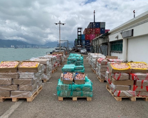 香港海關檢獲懷疑走私凍肉，市值約560萬。政府新聞處