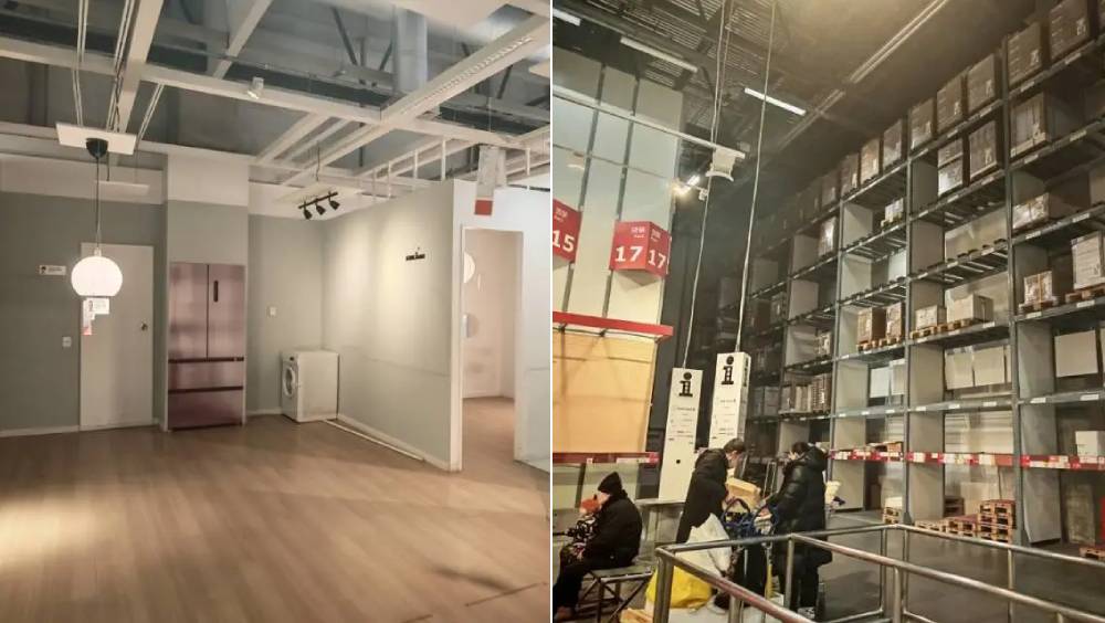IKEA宜家哈爾濱店最後一天，遭顧客狂奔搶購「搬空」。