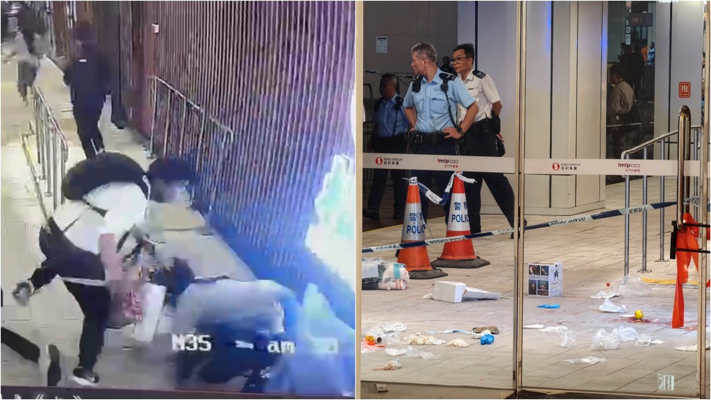 屯門開槍｜天眼直擊疑犯扯跌女人質 手起刀落之際被擊斃 事後地面血跡斑斑