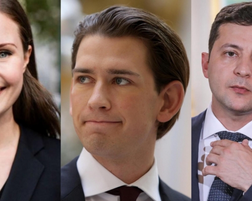 （左起）芬兰候任总理马琳、奥地利前总理库尔茨及乌克兰总统泽连斯基。