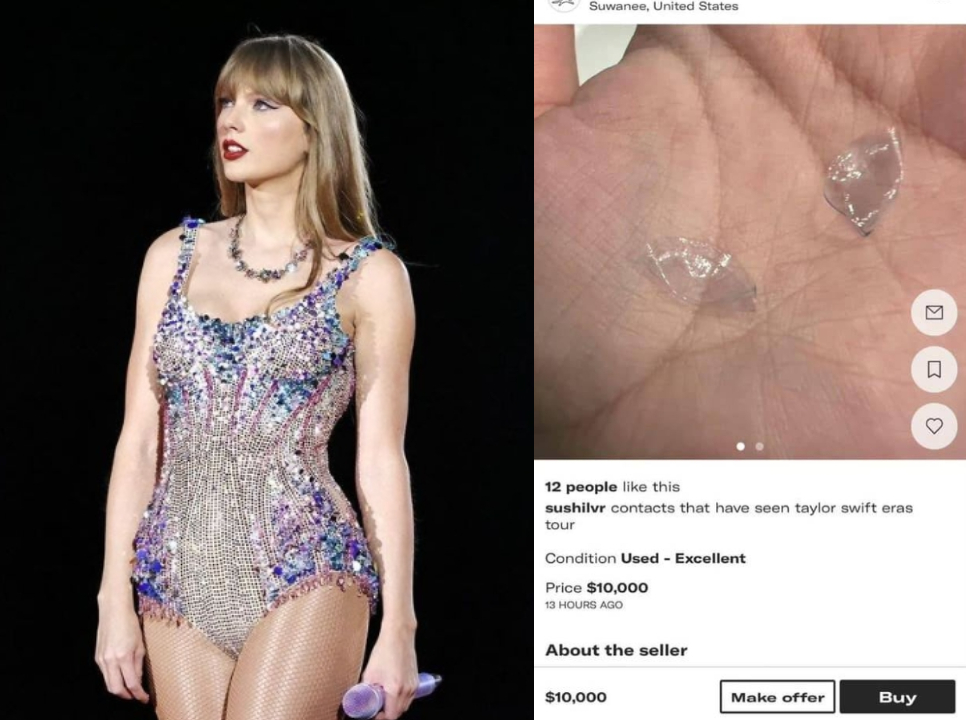 过去曾有歌迷看准Taylor Swift商机，拍卖“看过演唱会”的隐形眼镜。taylorswift”IG、X