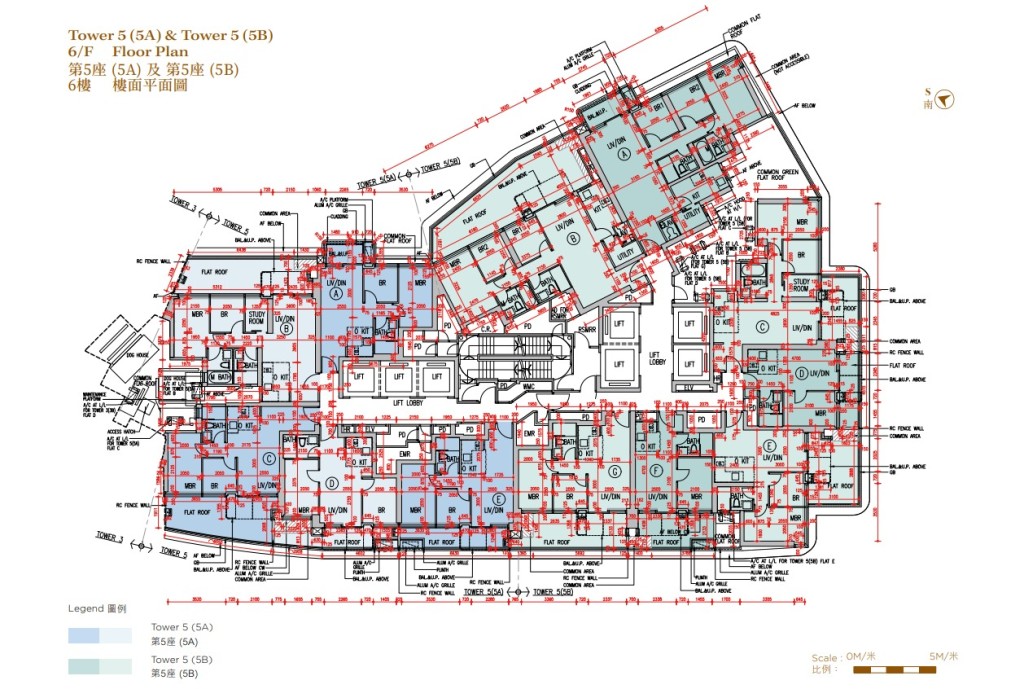 5A座及5B座6樓樓面平面圖 5A座及5B座6樓樓面平面圖