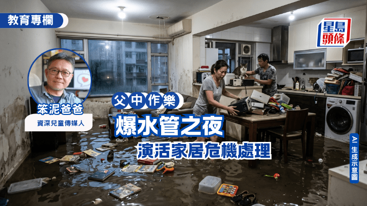 家中，半夜，内急醒来，到厕所解决。怎知前脚刚踏出睡房，后脚便踩进水氹！（AI 生成示意图）