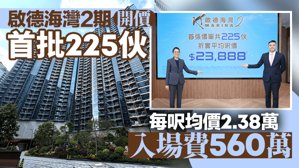 启德海湾2期开价 首批225伙 每呎均价2.38万 入场费560万