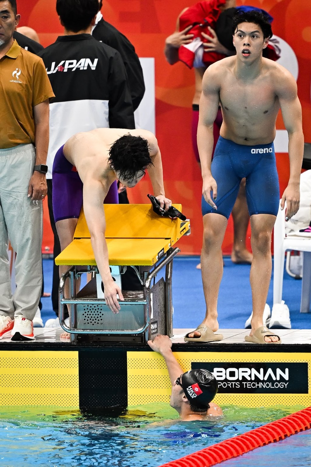 男子4×200米自由泳接力初賽:關子博、賴敬和、盧梓森、王一舜。劉駿軒攝 男子4×200米自由泳接力初賽:關子博、賴敬和、盧梓森、王一舜。劉駿軒攝