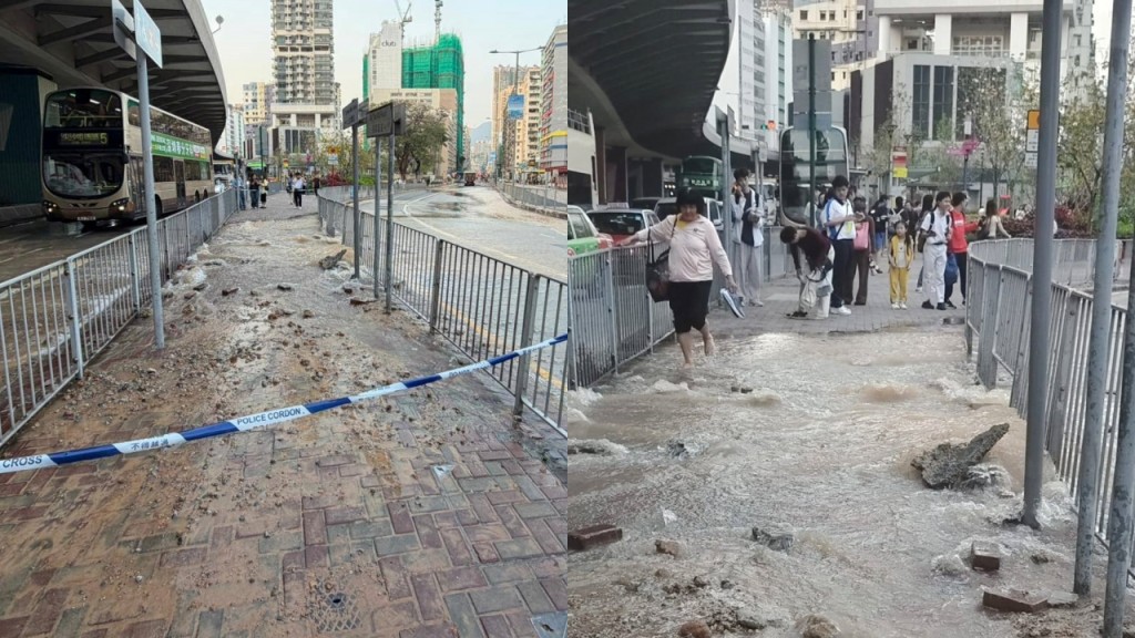 土瓜灣道近浙江街遊樂場爆水管 車輛途人涉水而行