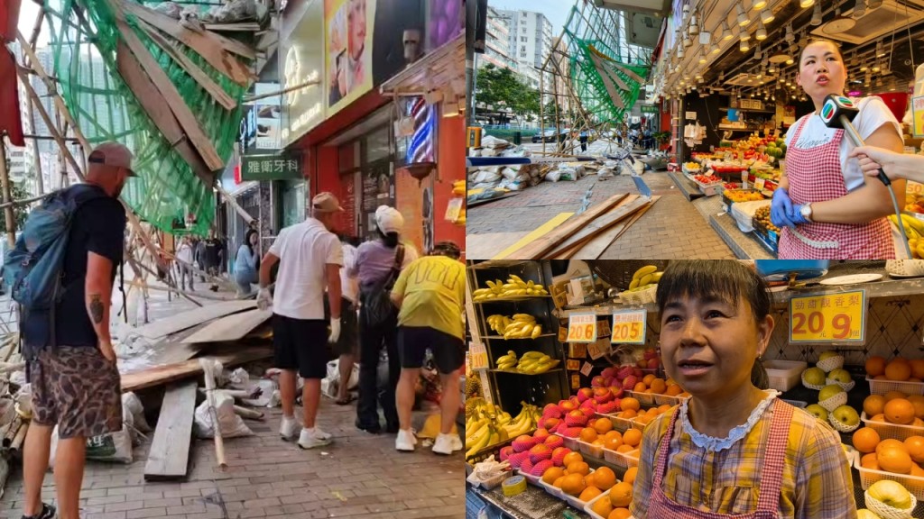 深水埗冧棚｜事前途人不少 生果檔女工搬貨避一劫：好牙煙，真係好彩