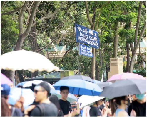 有集會人士在場懸掛「港獨」旗。