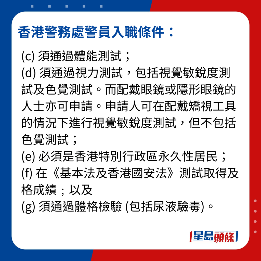 香港警務處警員入職條件