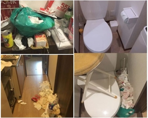 民宿主人發現3名女子退房後屋內一片凌亂及滿是垃圾。網圖