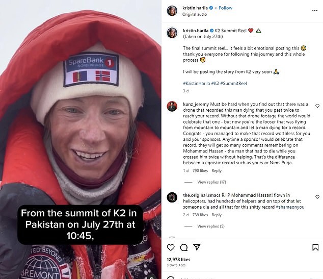 哈里拉早前发文庆祝登上K2乔戈里峰。Instagram@kristin.harila
