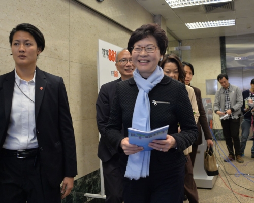行政長官候選人林鄭月娥下午與新民黨閉門會面。