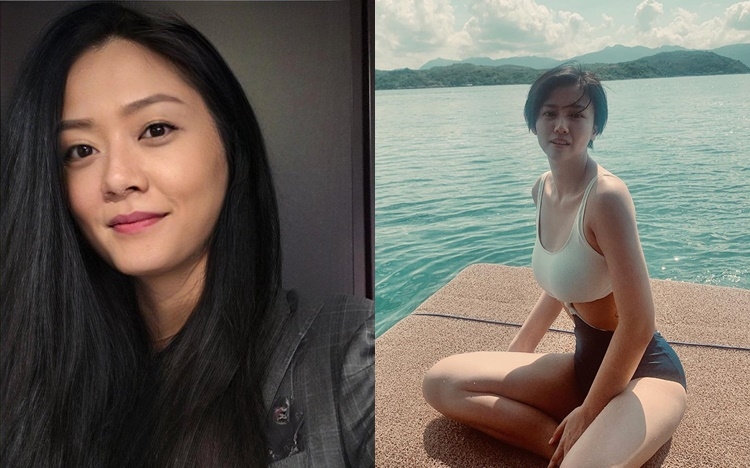 Renci（右）去滑水，男友張振朗就瘋狂玩「變性App」。