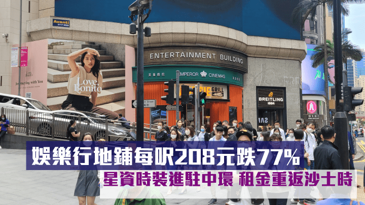 中環娛樂行地鋪每呎208元跌77%。