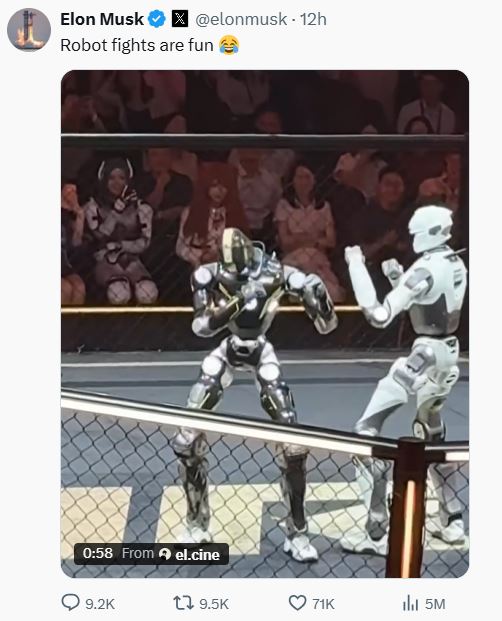 马斯克关注比赛情况。X@Elon Musk