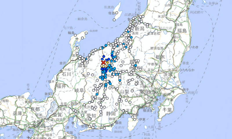 日本长野地震推估规模5.0。日本气象厅官网