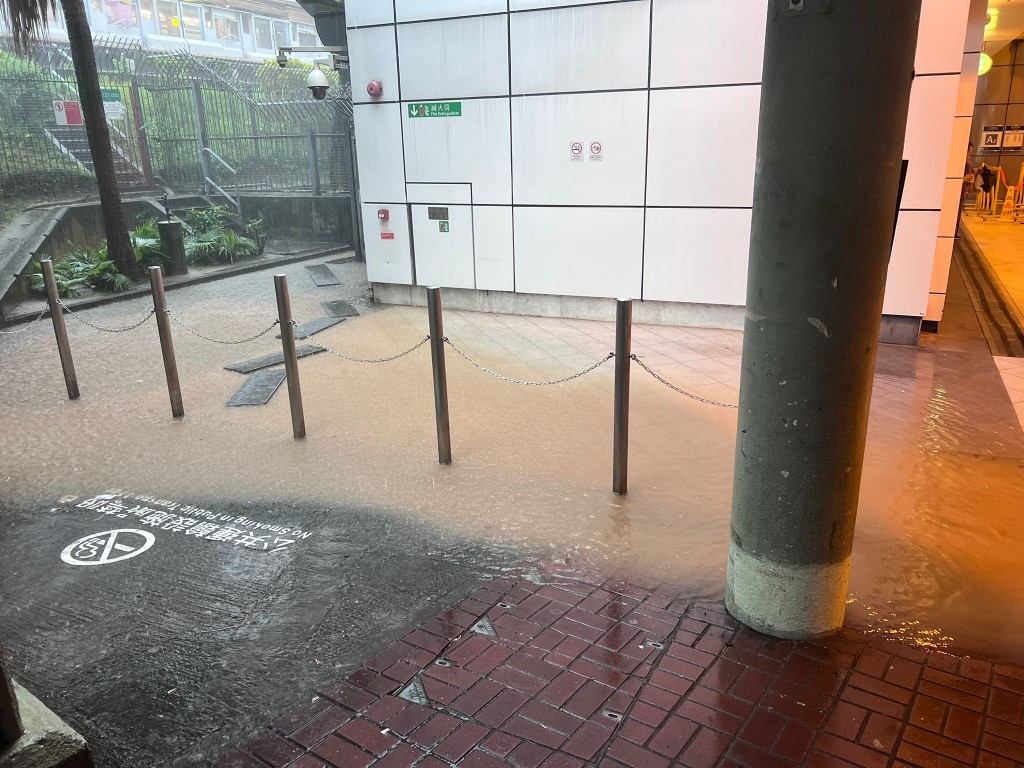 大埔雨量每小时降雨量一度达70毫米，大埔墟港铁站现水浸。