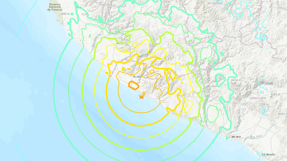 秘魯南部沿岸發生7.2級地震。