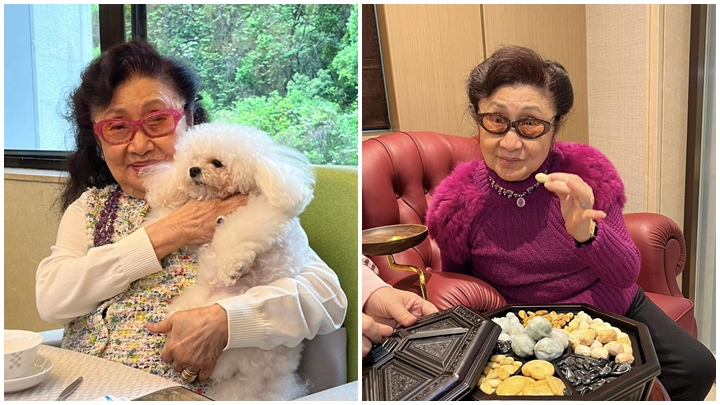 94歲白雪仙「過大海」參觀逾2000呎豪宅 巨型鑽戒配招牌髮髻打扮好貴氣