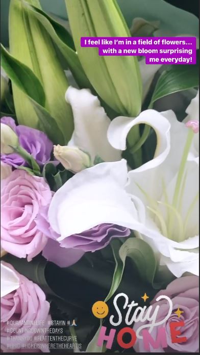 廖碧兒仲晒鮮花。